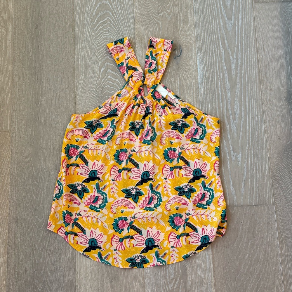 Maeve by Anthropologie Yellow Floral Halter Cami with Pink & Teal Accents